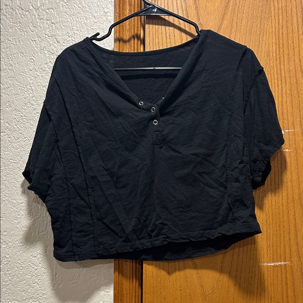 SHEIN Black Crop Top with Button Detail